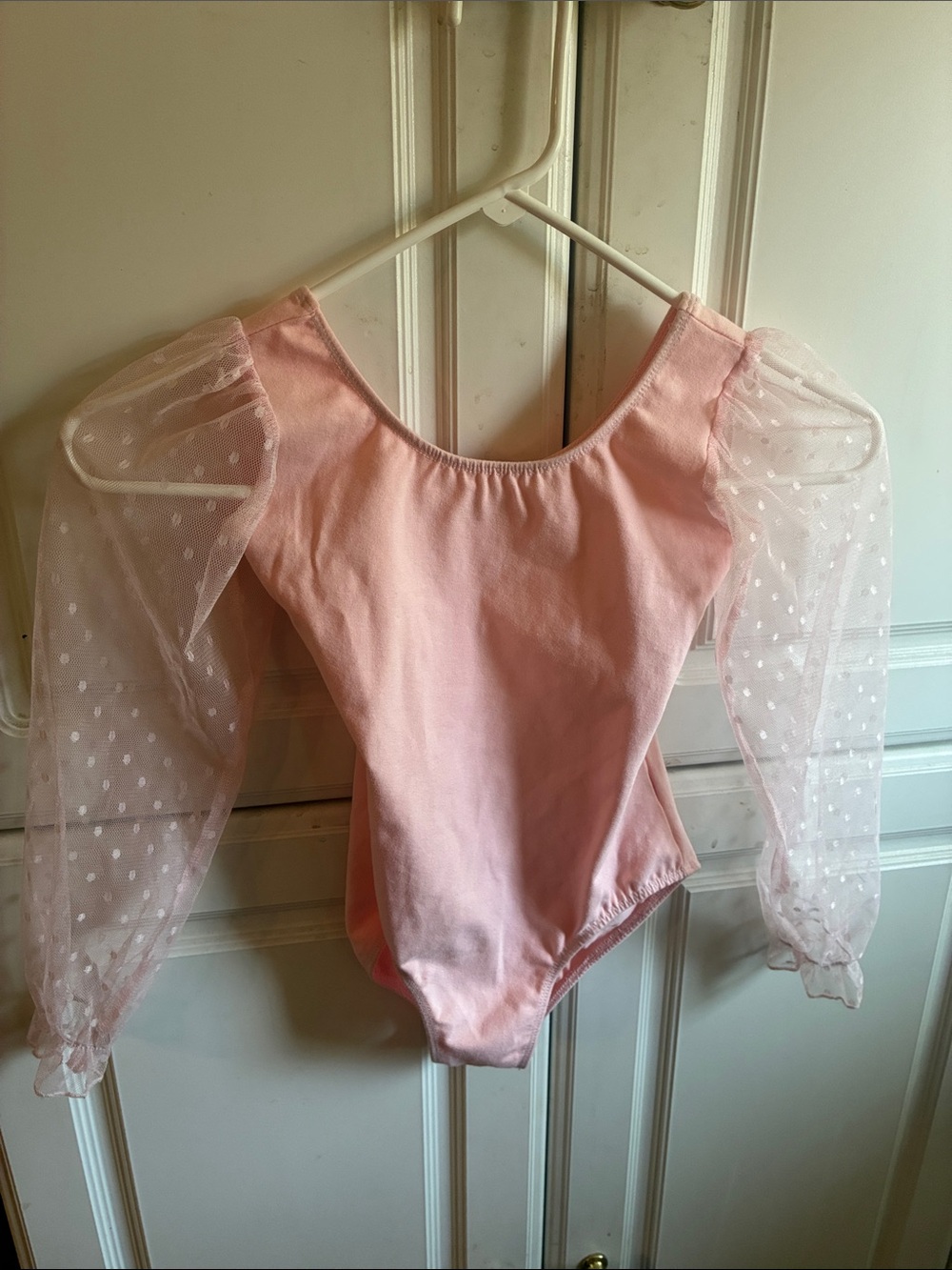 Zaclotre pink ballet Leotard with polka dot mesh puffy sleeves, Size: 3T